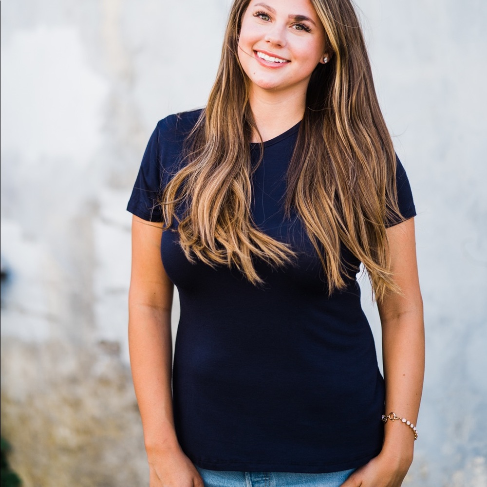 New Basic Navy Blue Lightweight Tee Shirt Top